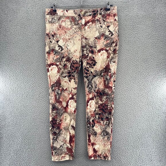 Chicos Jeans Womens 2 US 12 Ivory Red Floral Lace Print Platinum Jegging Stretch - Picture 1 of 12